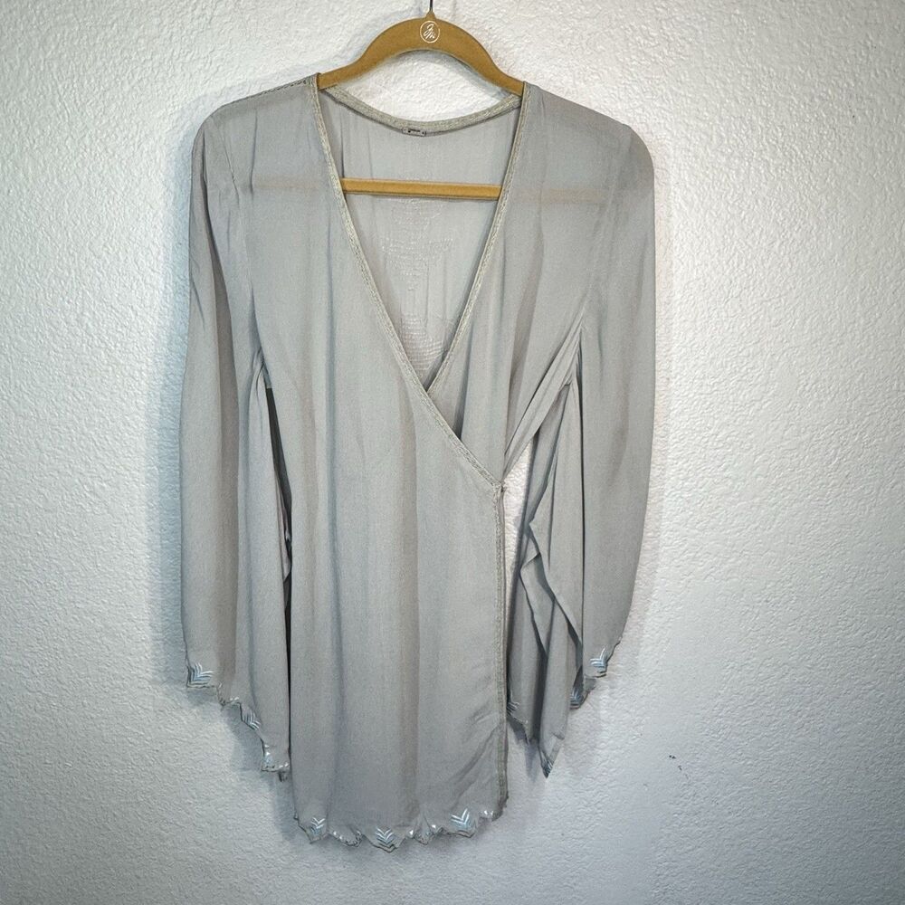 Chan Luu Kimono Gray Beaded Embroidered Lace Wrap Sheer Elegant Rare Women XS